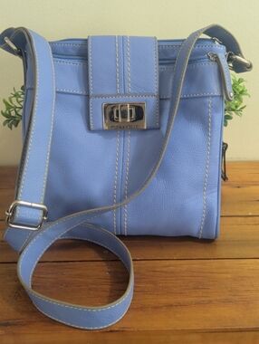 Tignanello Light Blue Leather Crossbody Bag